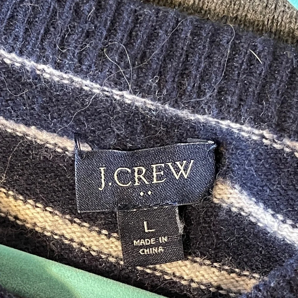 J. Crew Women’s Blue Striped Sweater Lamb’s Wool Blend Preppy Nautical Large